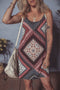 Geometric Scarf Print Lace Trim V-Neck Cami Mini Dress
